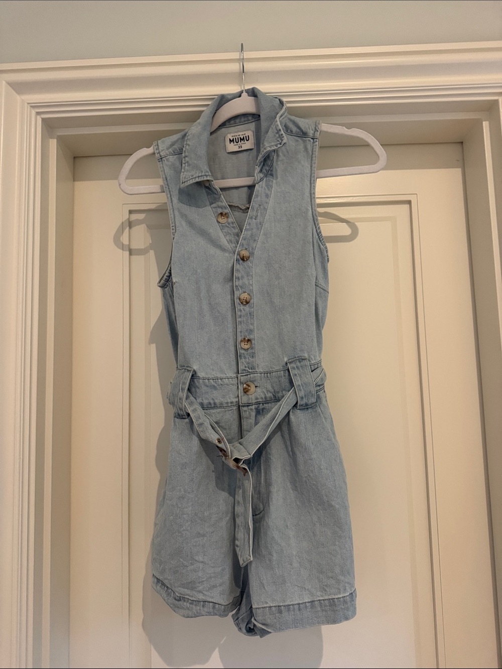 Show Me Your MuMu Light Wash Denim Sleeveless Romper